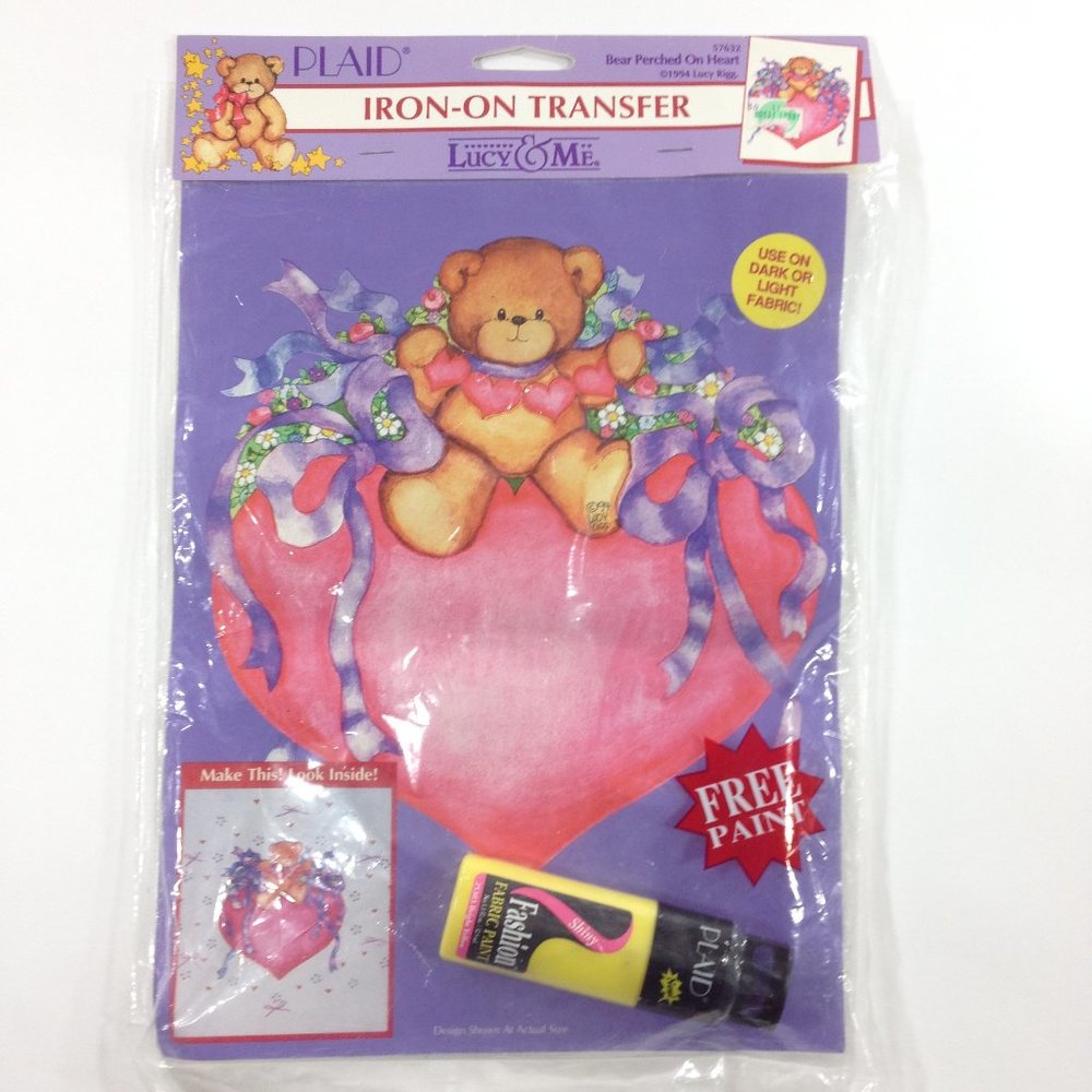 Vintage Iron On Transfer Bear Heart 1994